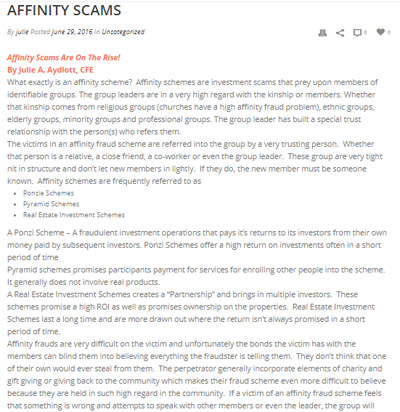 affinity scam - the one on the rise