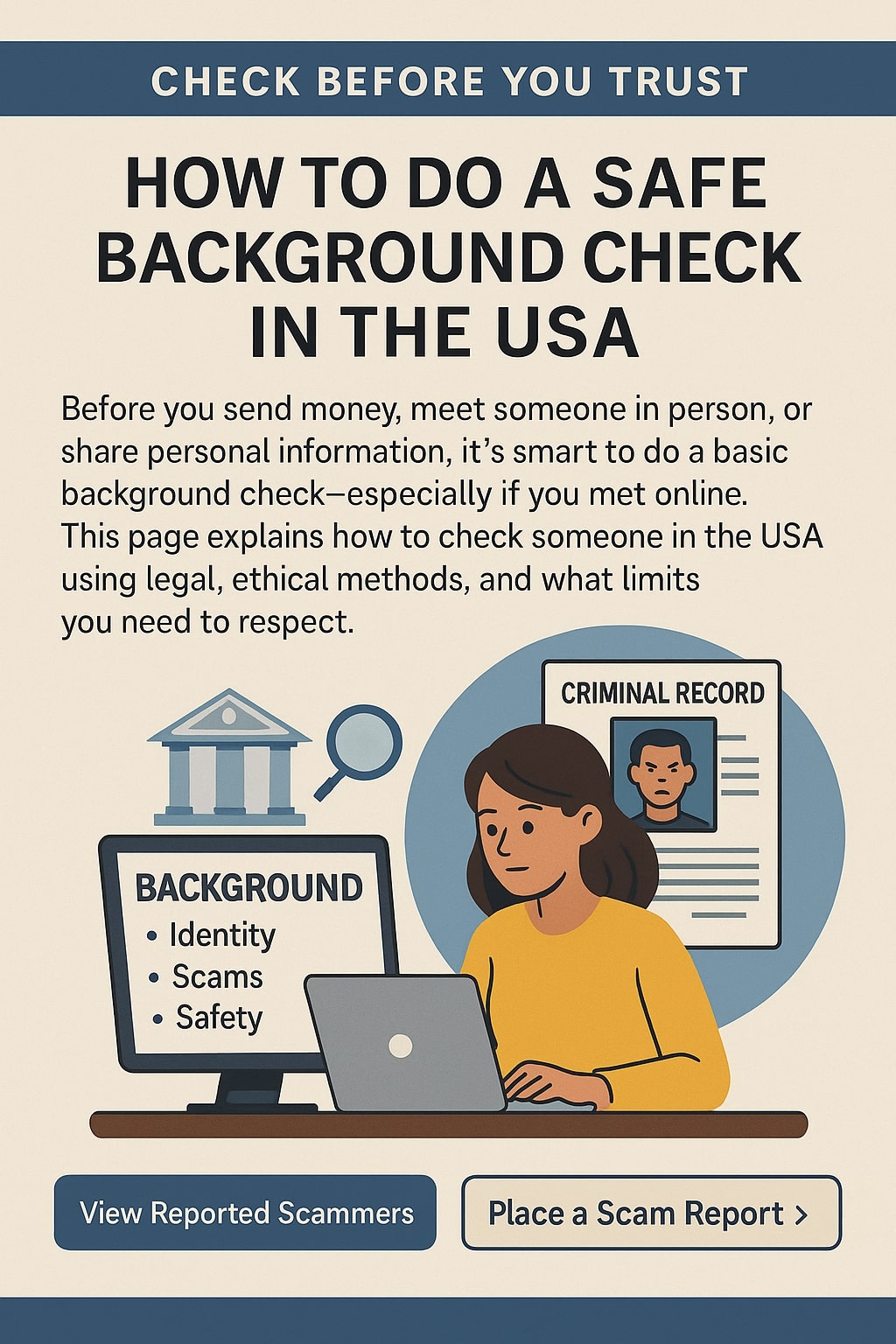 Person reviewing background check information in the USA