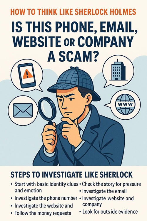 Detective checking if phone, email or website is a scam