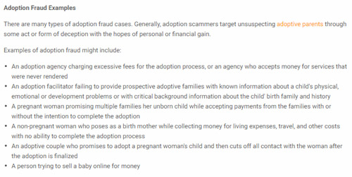 Adoption scam - Examples