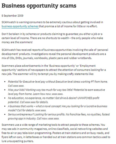 Business Opportunity Scams